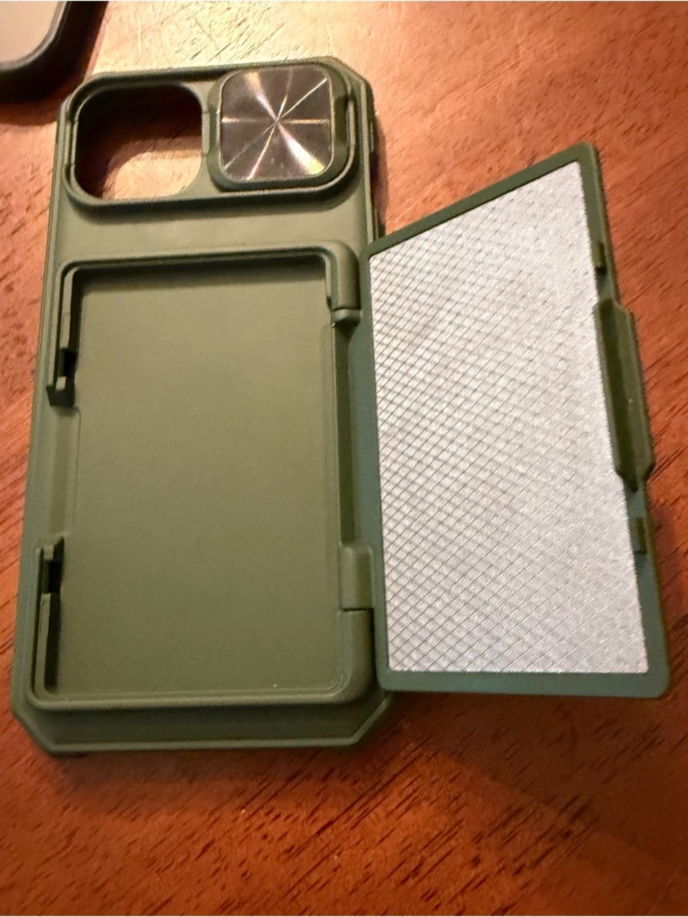 Slim Green Protective Phone Case with Built-In Camera Cover and Kickstand - Picture 3 of 7